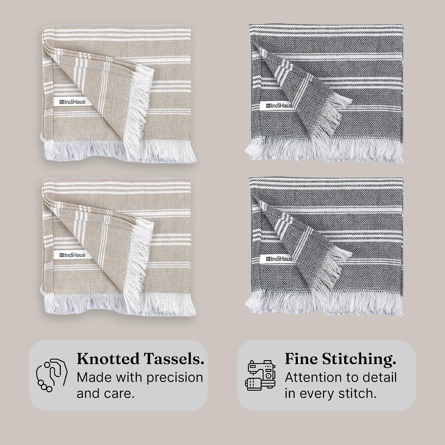 Indihaus Premium Cotton Hand Towel 310 Gsm | Soft, Absorbent, Multi-Purpose Towel Set | Serene Beige & Slate Grey (Set Of 4)