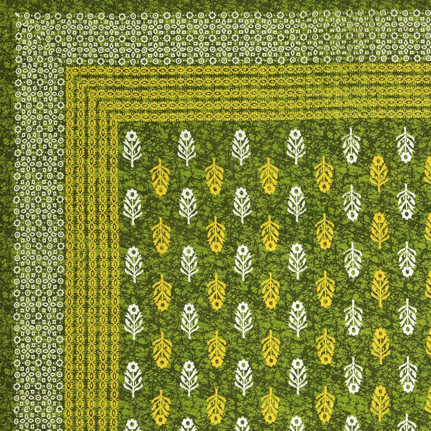 Pure 100% Cotton Double Bed Sheet With 2 Pillow Covers - 90 X 100 Inches, Green | Beautifully Handcrafted Traditional Bedsheets - Skin Friendly Fabric
