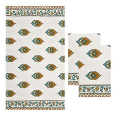Easygoods Waffle 1 Bath & 2 Hand Towels Beautiful Pure Cotton Hand Block Printed Soft Water Absorbent Towels 250 Gsm (Mustard) | Pack Of 3