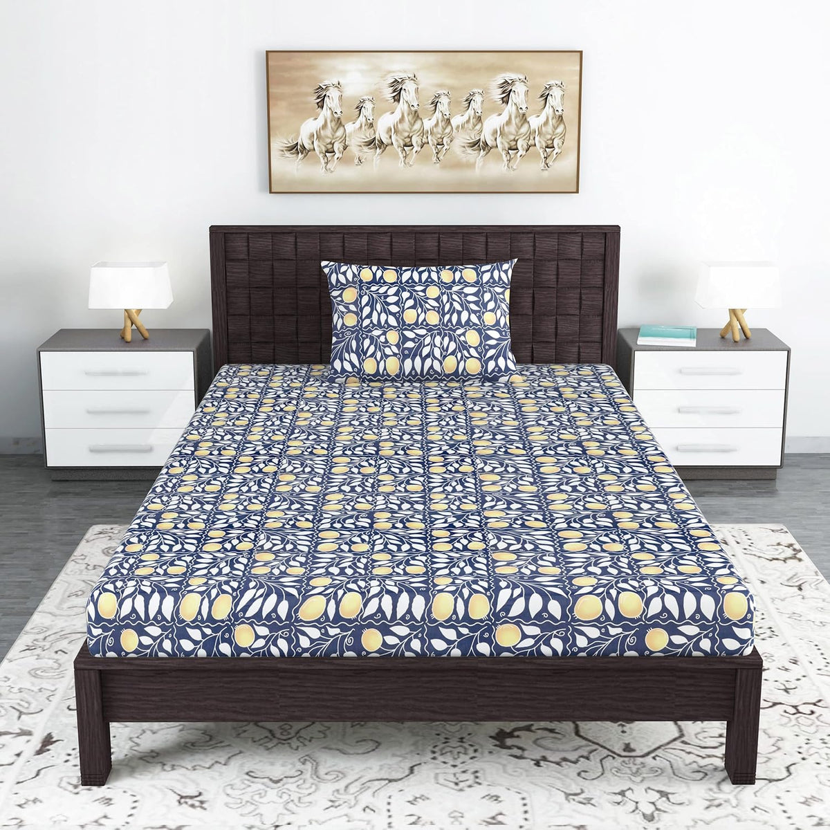 1 Single Bedsheet With 1 Pillow Cover - 57 X 87 Inches, Blue | Skin Friendly Fabric For Everyday Use - Soft, Breathable & Comfortable Sleeping