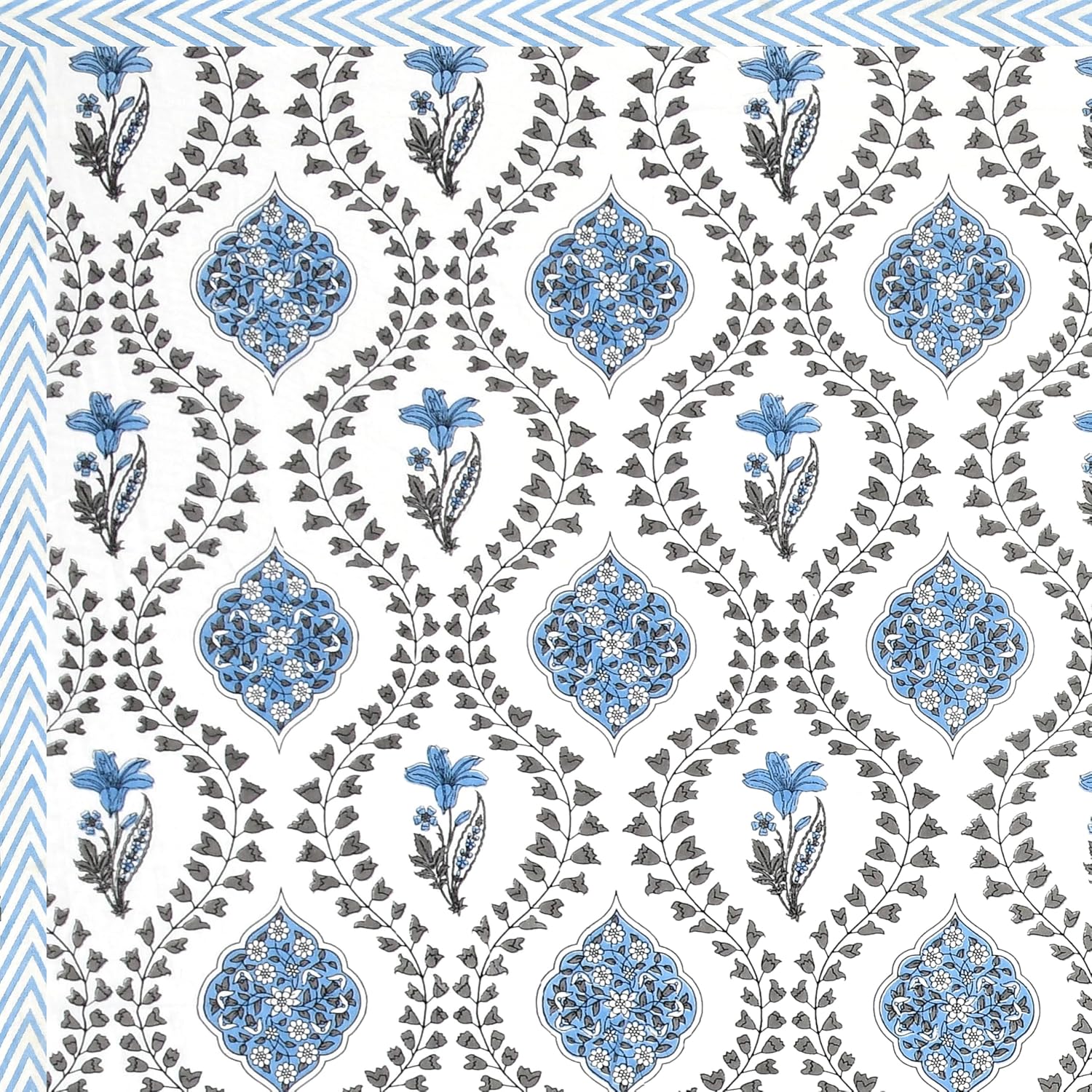 Cotton Single Bedsheet For Single Bed With 1 Pillow Cover - 60 X 90 Inches, White & Blue | 240 Thread Count - Breathable & Lightweight | Perfect For All-Season Use