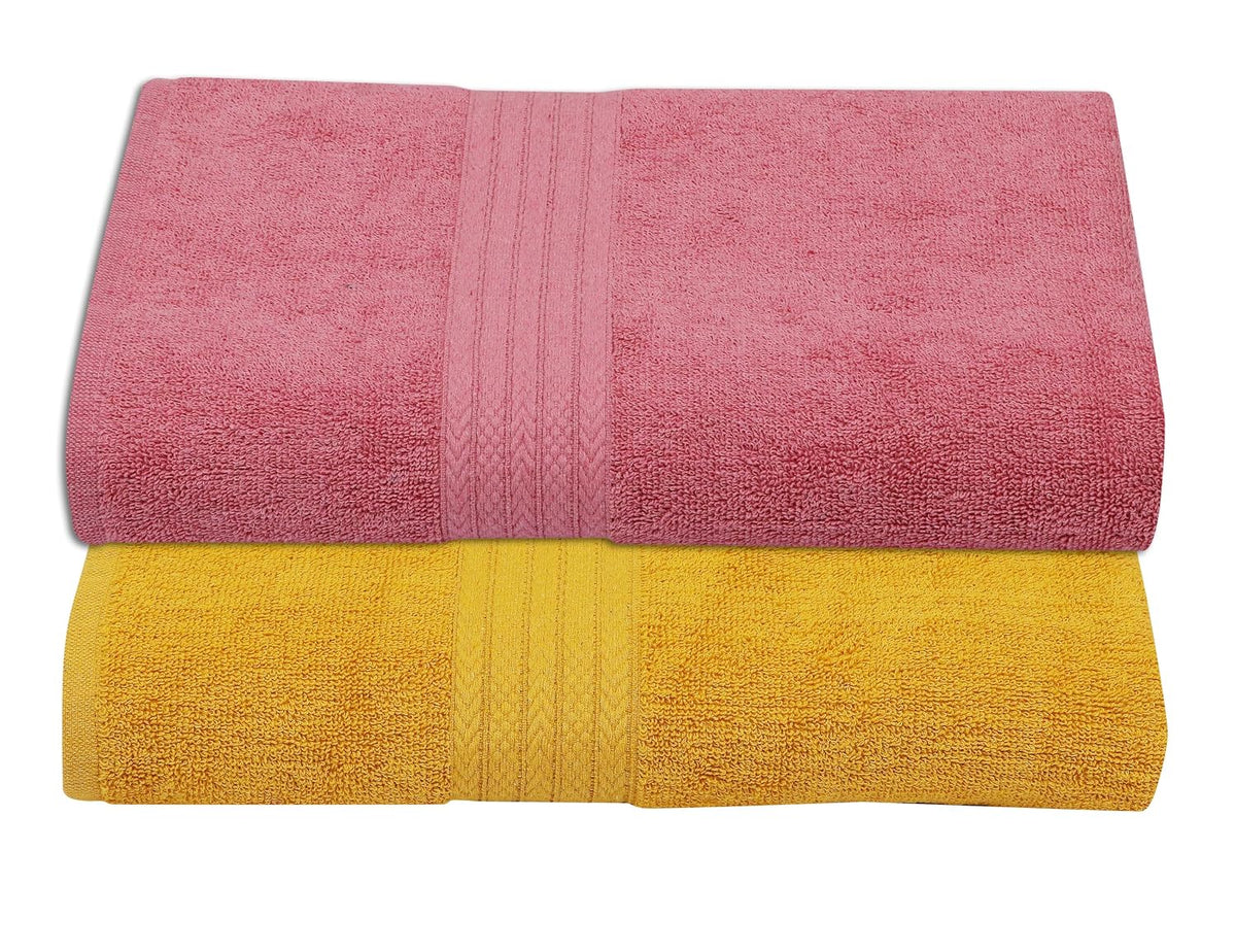 RD Trend 100% Cotton Bath Towels 1000 Gsm | Soft & Absorbent Bath Towel For Men, Women Urban Comfort (Pink & Yellow) - 2 Pcs