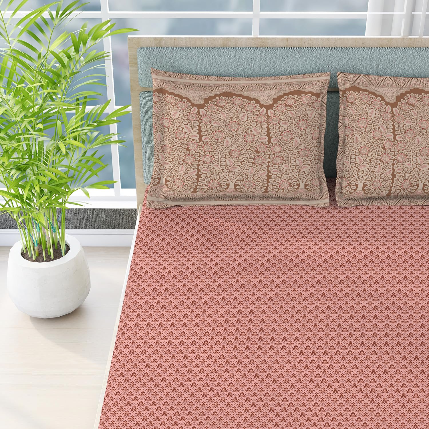 Cotton Bedsheet For King Size With Pillow Cover Set - 108x108 Inches, Pink | Breathable & Light Weight, All Season Comfort-Ideal For Daily Use & Gifting Bedsheet