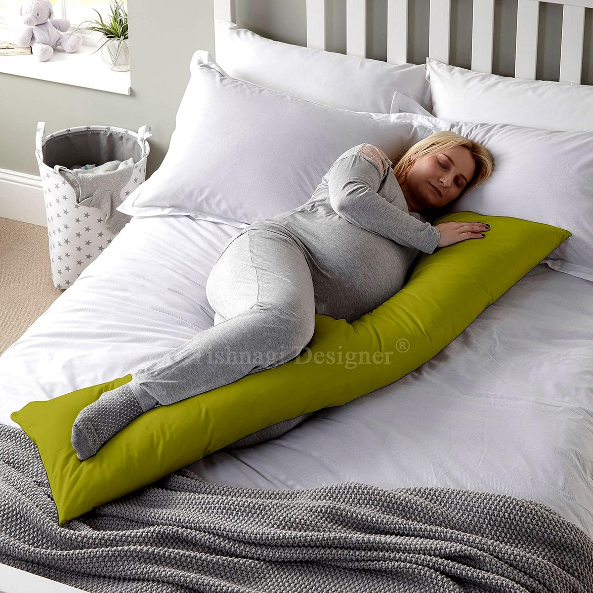 Full Body Pillow, For Back Support, Cotton Soft Side Sleeper Pillow With Cover, Green - 18 X 54 Inch | Cuddle, Hug Long Takiya With Microfiber Filling Adjustable Pillow - Pack Of 1