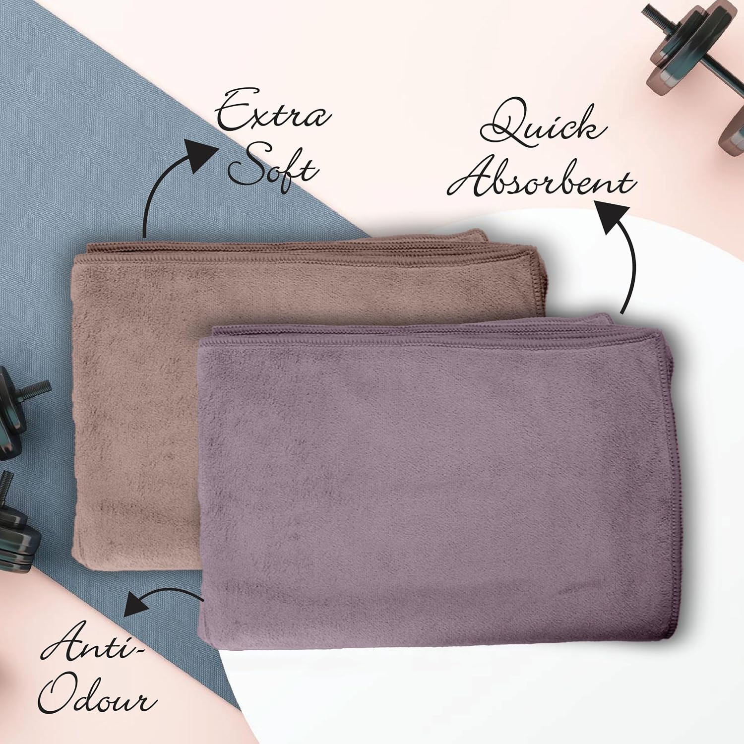 Housse Microfiber Hand Towel 1200 Gsm | Premium Quality Towels Ultra Absorbent & Anti-Bacterial For Gym (Dapple Grey & Luxurious Mocha) - Pack Of 6