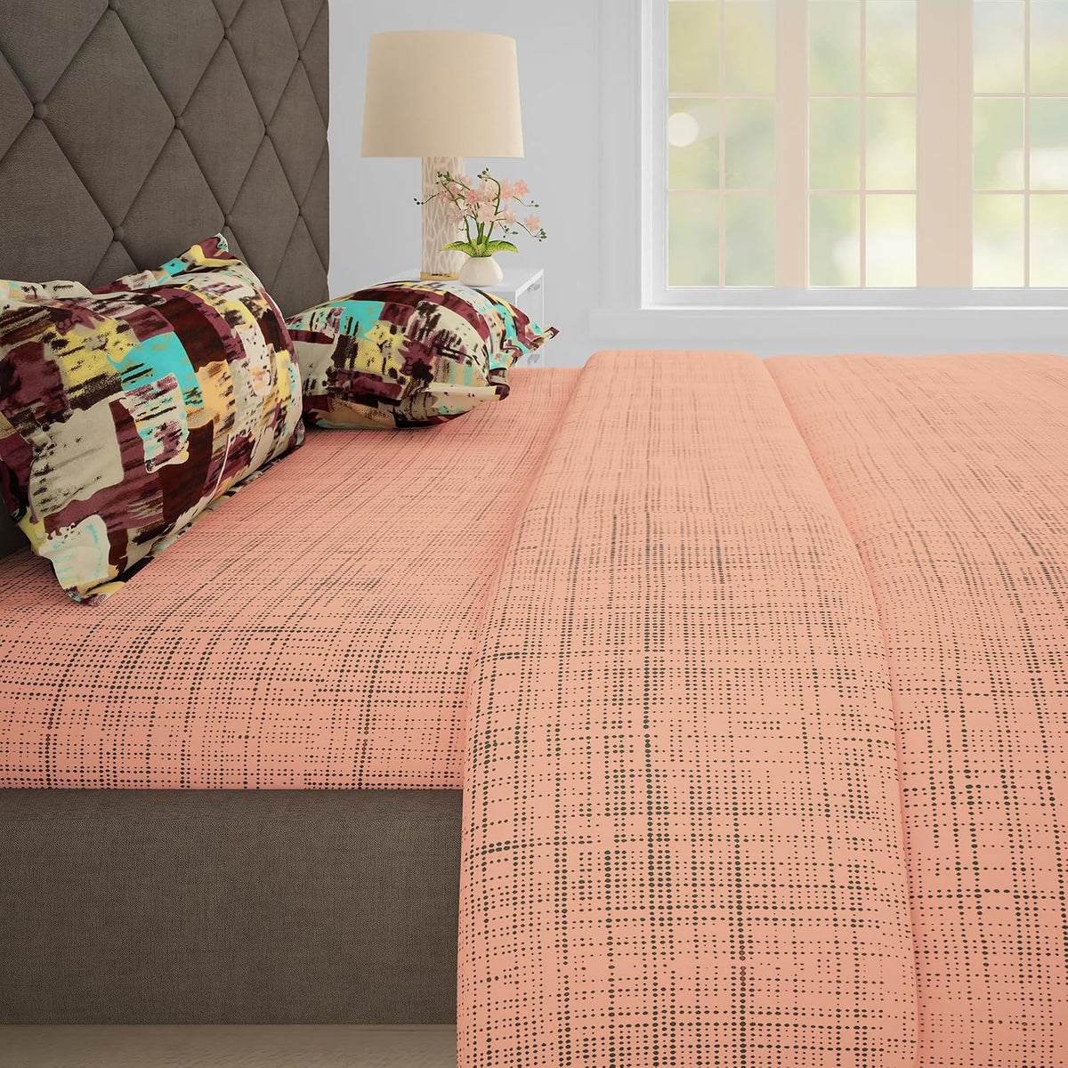 Bedsheets For Double Bed With 2 Pillow Covers - 88 X 100 Inches, Peach | Ideal For Home Decor, Guest Home, Hotel