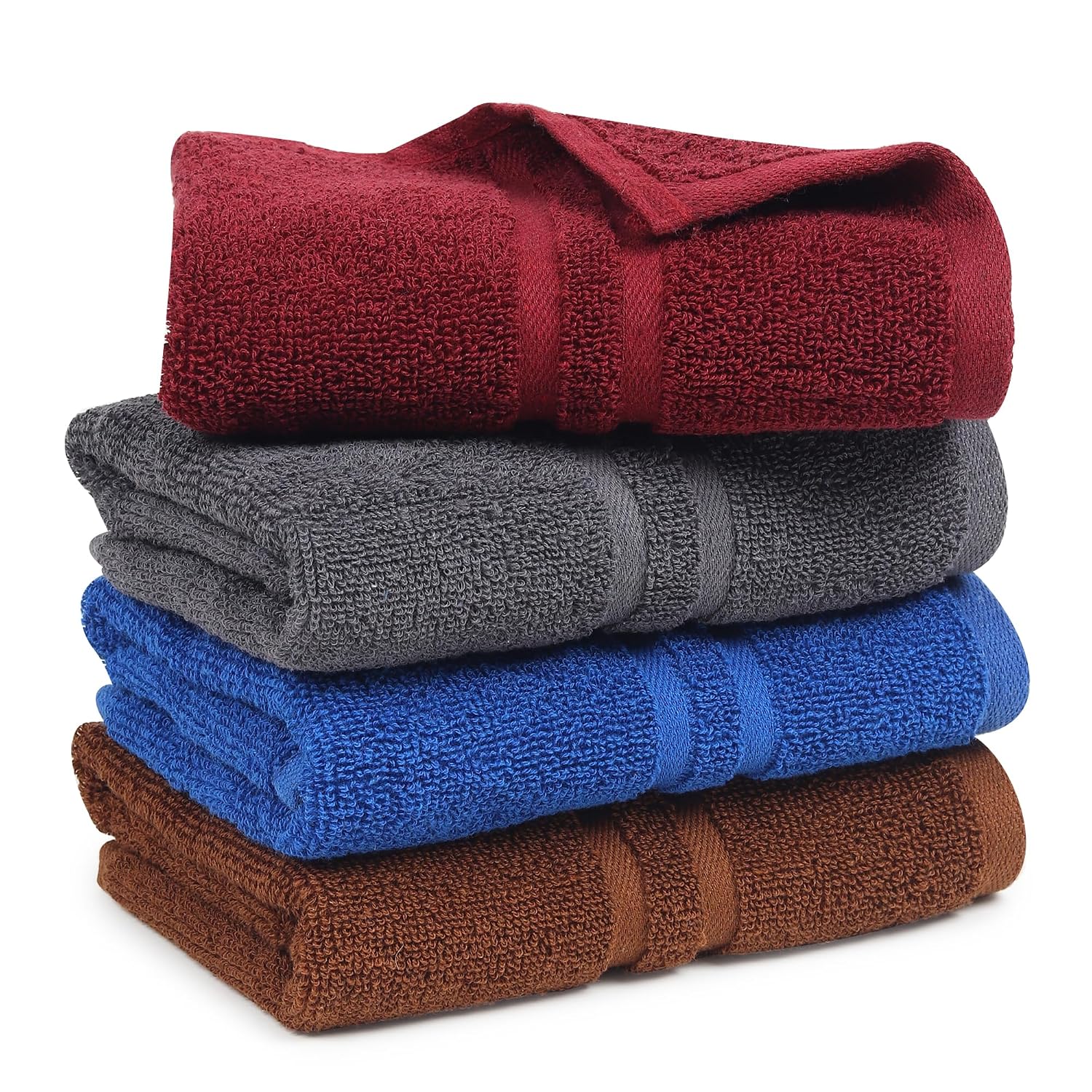 Zahya Terry Cotton Hand Towels 800 Gsm | Soft, & Absorbent Hand, Face, Gym & Travel Use (Maroon, Grey, Blue & Brown) - Pack Of 4