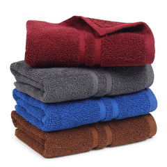 Zahya Terry Cotton Hand Towels 800 Gsm | Soft, & Absorbent Hand, Face, Gym & Travel Use (Maroon, Grey, Blue & Brown) - Pack Of 4