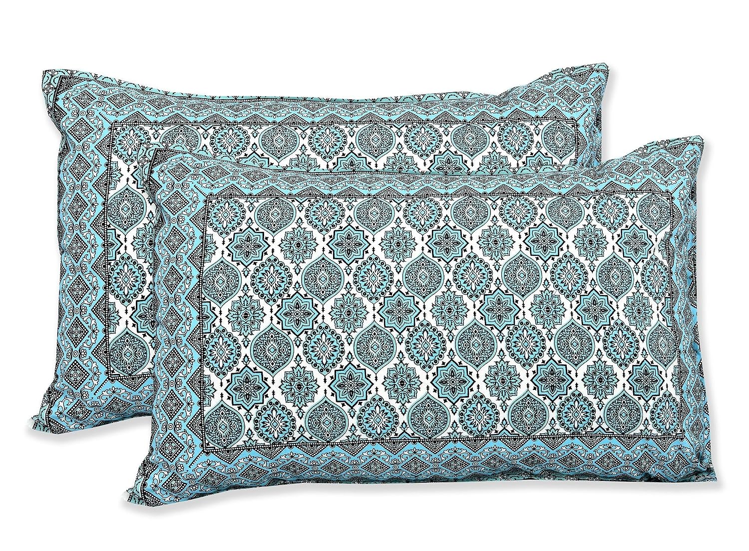 Traditional Rajasthani Design Bedsheet With 2 Pillow Covers - 90 X 108 Inches, Teal | Color Fade Resistant & Shrinkage Resistant For All-Season Use