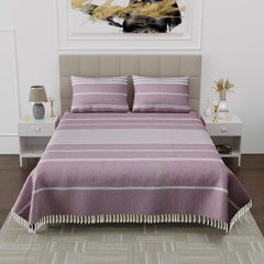 100% Cotton Double Bedsheet With Two Pillow Cover - Queen Size 90 X 100 Inches, Dusty Lavender | Handloom Cotton Bedsheets For Double Bed | All Season Comfort