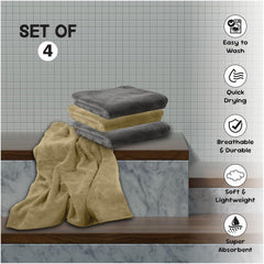 Housse Microfiber Hand Towel 800 Gsm | Premium Quality Towels Ultra Absorbent & Anti-Bacterial For Gym (Avocado Green & Atmosphere) - Pack Of 4