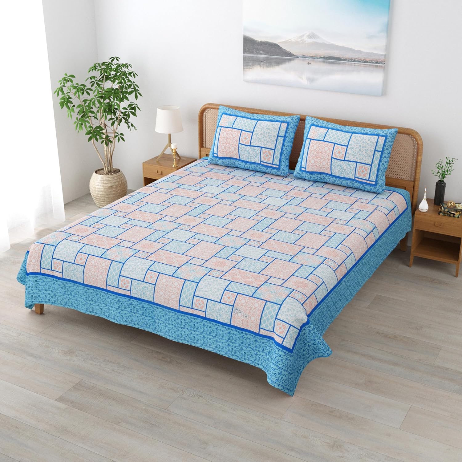Sanskriti Bedsheet For Double Bed King Size With 2 Pillow Cover - 90 X 108 Inches, Sky Blue | Soft, Durable & Stylish | Breathable & Skin-Friendly