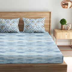 Premium 100% Cotton Queen Size Bedsheet With 2 Pillow Covers - 86 X 104 Inches, Sky Blue | 180 Thread Count Ultra Soft | Ideal For House, Guest Home, Hotel
