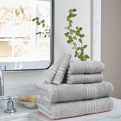 Boutiquo 100% Cotton 2 Bath, 2 Hand & 2 Face Towels 1800 Gsm | Eco-Friendly Towels For Men & Women Ultra Soft & Highly Absorbent - Light Grey (Set Of 6)
