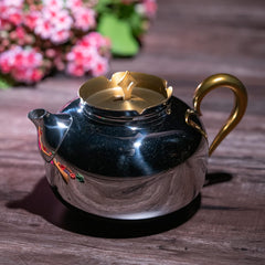 Designer Stainless Steel Tea Serving Pot With Lid & Handle, Silver & Gold - Aladdin Series | Coffee Kettle For Home, Kitchen
