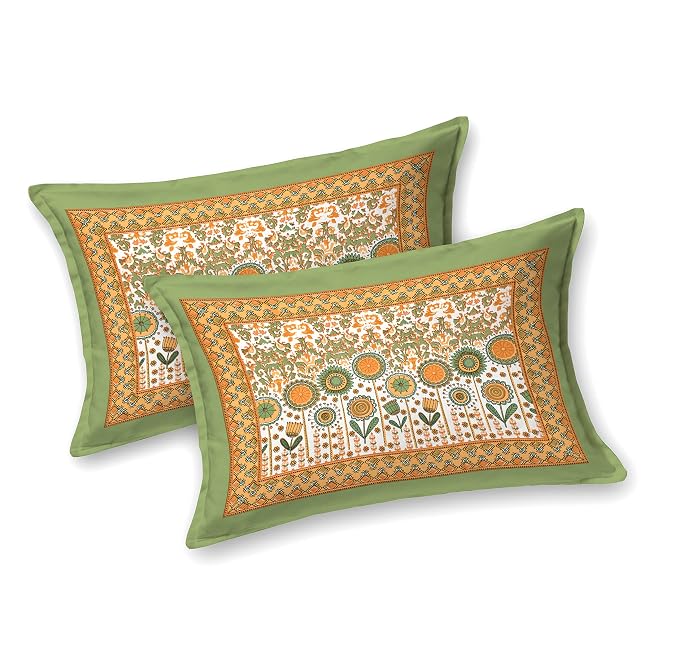 Traditional Hand Block Printed Cotton King Size Bedsheet With 2 Pillow Covers, 106 X 106 Inches, Multicolor | 200 Thread Count-Vibrant Bedding For Stylish Bedrooms