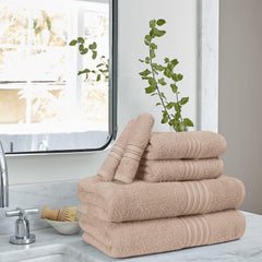 Boutiquo 100% Cotton 2 Bath, 2 Hand & 2 Face Towels 1800 Gsm | Eco-Friendly Towels For Men & Women Ultra Soft & Highly Absorbent - Tan (Set Of 6)