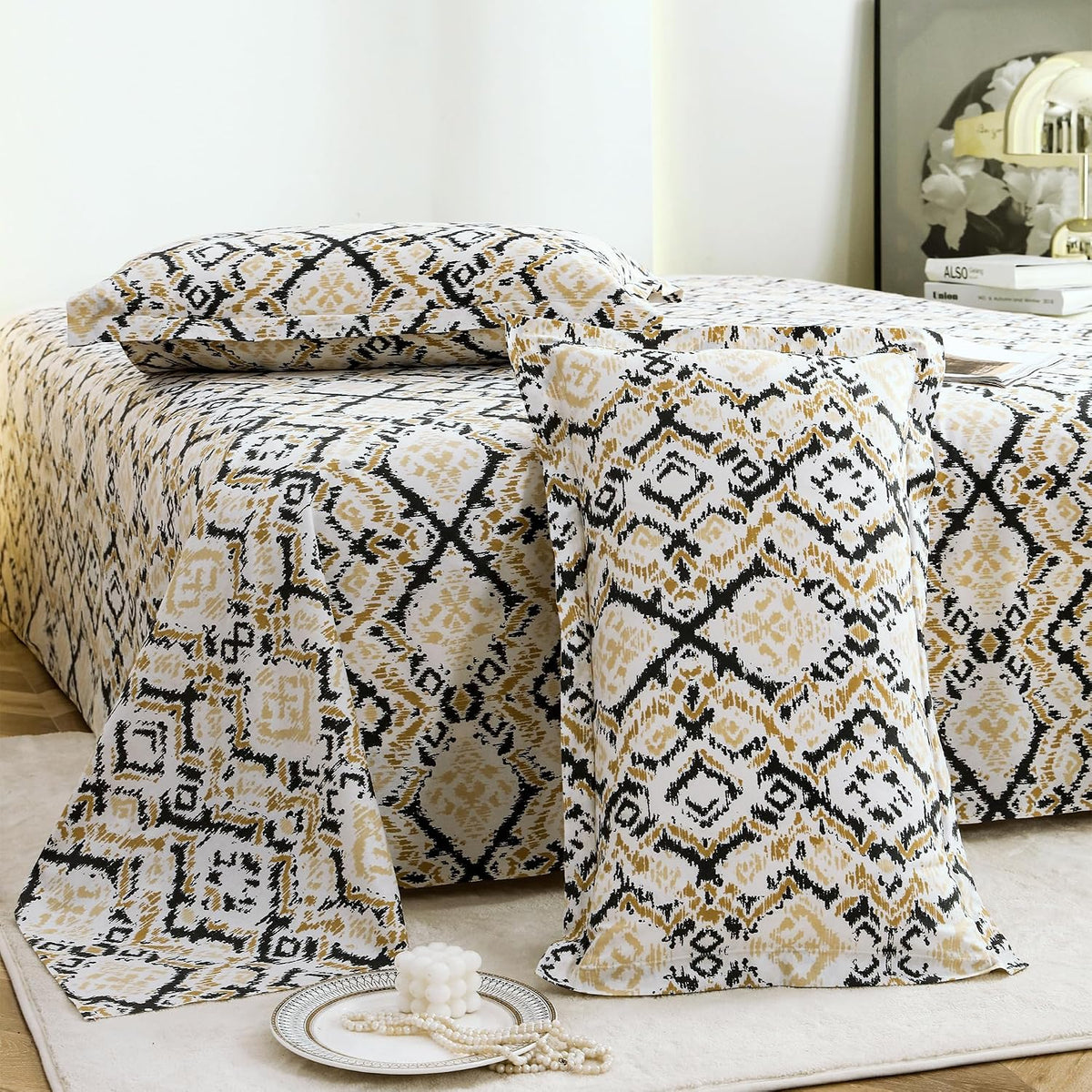 Bedsheet For Double Bed Cotton With 2 Pillow Covers, Grey & Beige - Queen Size 88 X 100 Inches | 190 Thread Count - Ideal For Festive Occasions
