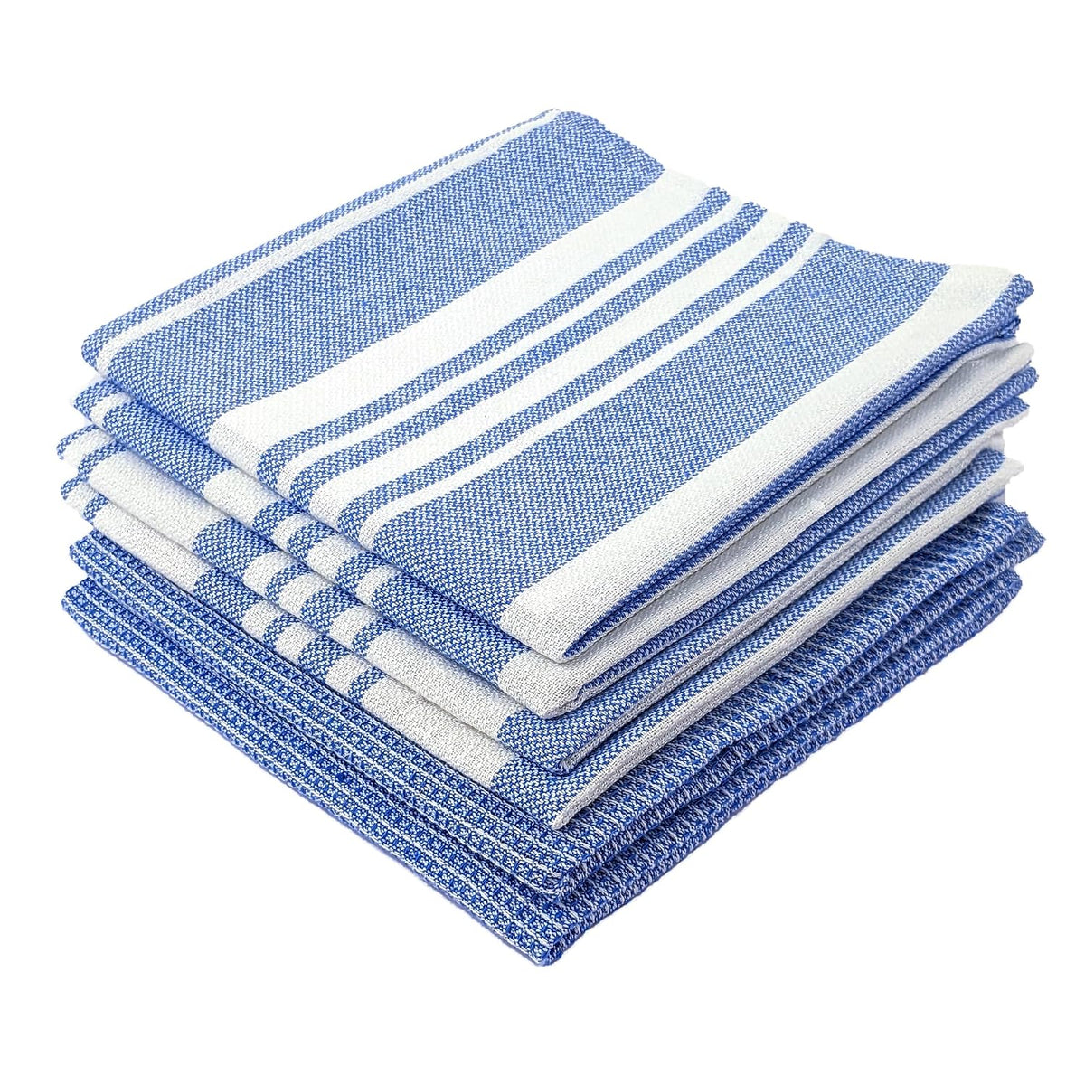 Indihaus Cotton Multi-Purpose Kitchen Hand Towels 370 Gsm | Waffle & Stripes Lunch, Dish Towel (Blue)- Pack Of 6