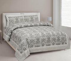 Cotton Queen Size Bedsheet For Double Bed With 2 Pillow Covers | 90 X 108 Inches, Grey & Black | Cotton Bedsheet Is Suitable For All Seasons | Ultra-Soft, Skin-Safe & Breathable Fabric