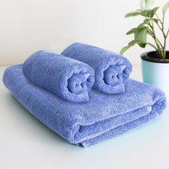 Heelium Bamboo Towel 1 Bath & 2 Hand Towel 900 Gsm | Soft, High Absorbency & Antibacterial Towels (Iris) - Pack Of 3
