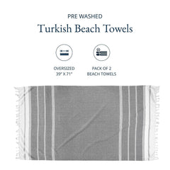 Lane Linen 100% Cotton Beach Towel With Bag Towels 699 Gsm | Oversized Pool Absorbent Extra Large Quick Dry Sand Travel Towel - Ebony (2 Piece)