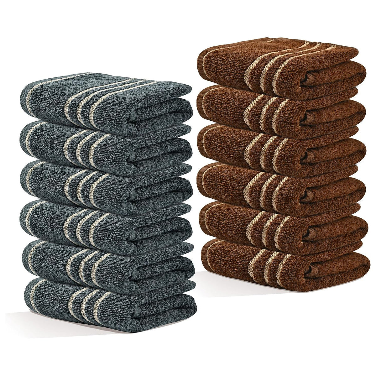 Kuber Industries Soft Cotton Face Towels 2400 Gsm | For Men & Women Easily Washable Pocket Towels & Workout Gym - Dark Grey & Brown (Pack Of 12)