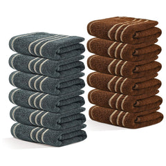 Kuber Industries Soft Cotton Face Towels 2400 Gsm | For Men & Women Easily Washable Pocket Towels & Workout Gym - Dark Grey & Brown (Pack Of 12)