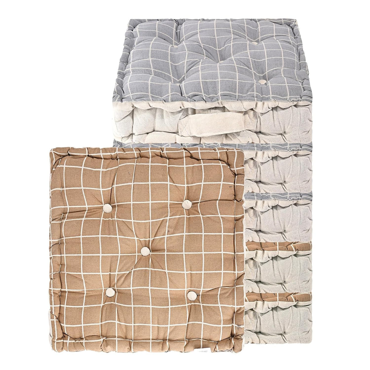 Soft Cotton Chair Cushions For Sitting, Button Pillow, Printed - Brown & Light Grey | For Office Work & Posture Support | Sitting Cushion & Back Rest For Chair | Pain Relief - Pack Of 6