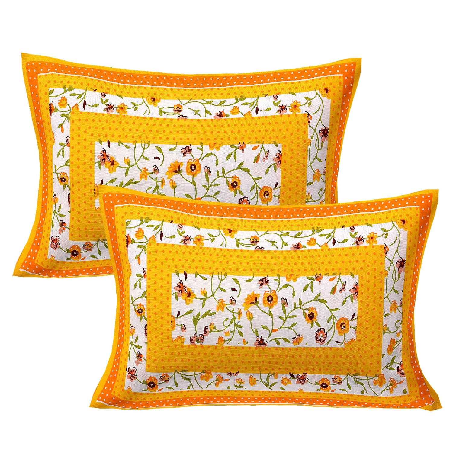 Pure 100% Cotton Double Bed Sheet With 2 Pillow Covers - 90 X 100 Inches, Yellow & White | Beautifully Handcrafted Traditional Bedsheets - Skin Friendly Fabric