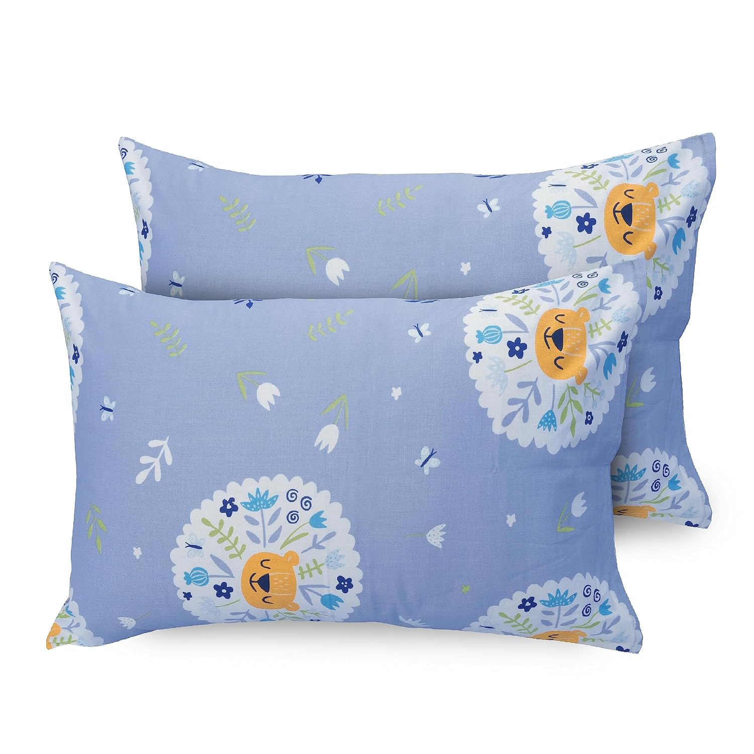 Kids Bedsheet For Queen Bed Cotton With 2 Pillow Covers - 88 X 100 Inches, Blue & White | 210 TC Super Soft, Wrinkle Free & Long Lasting