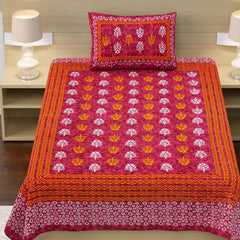 100% Cotton Single Bed Sheet With 1 Pillow Cover - 56 X 86 Inches, Red & White | Super Soft Microfiber, Breathable Wrinkle, Fade Resistant