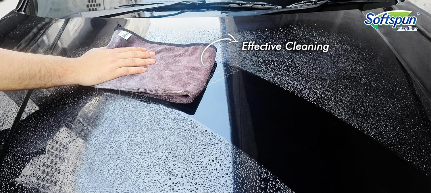 Softspun Microfiber Super Absorbent Cloth 500 Gsm | Silk Banded Edge Towel Set Extra Thick Microfiber Cleaning Cloths Perfect For Bike Auto Cars Both Interior & Exterio (Grey)
