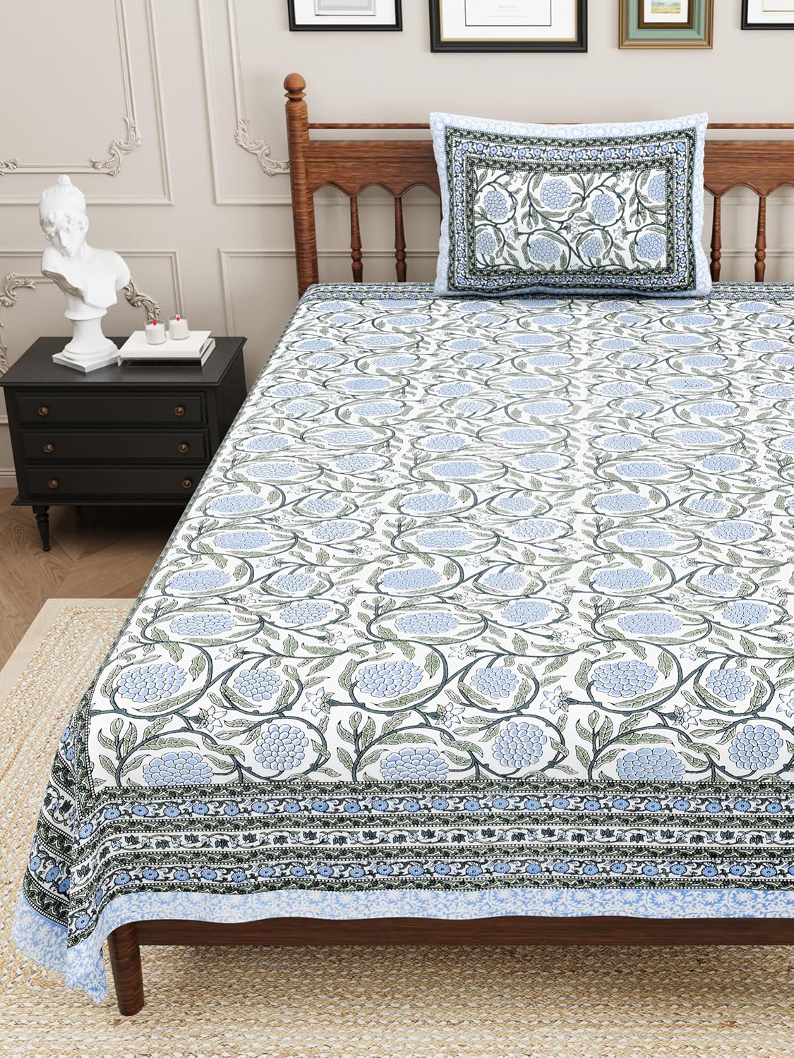 Cotton Single Bedsheet For Single Bed With 1 Pillow Cover - 60 X 90 Inches, Blue | 240 Thread Count - Breathable & Lightweight | Perfect For All-Season Use
