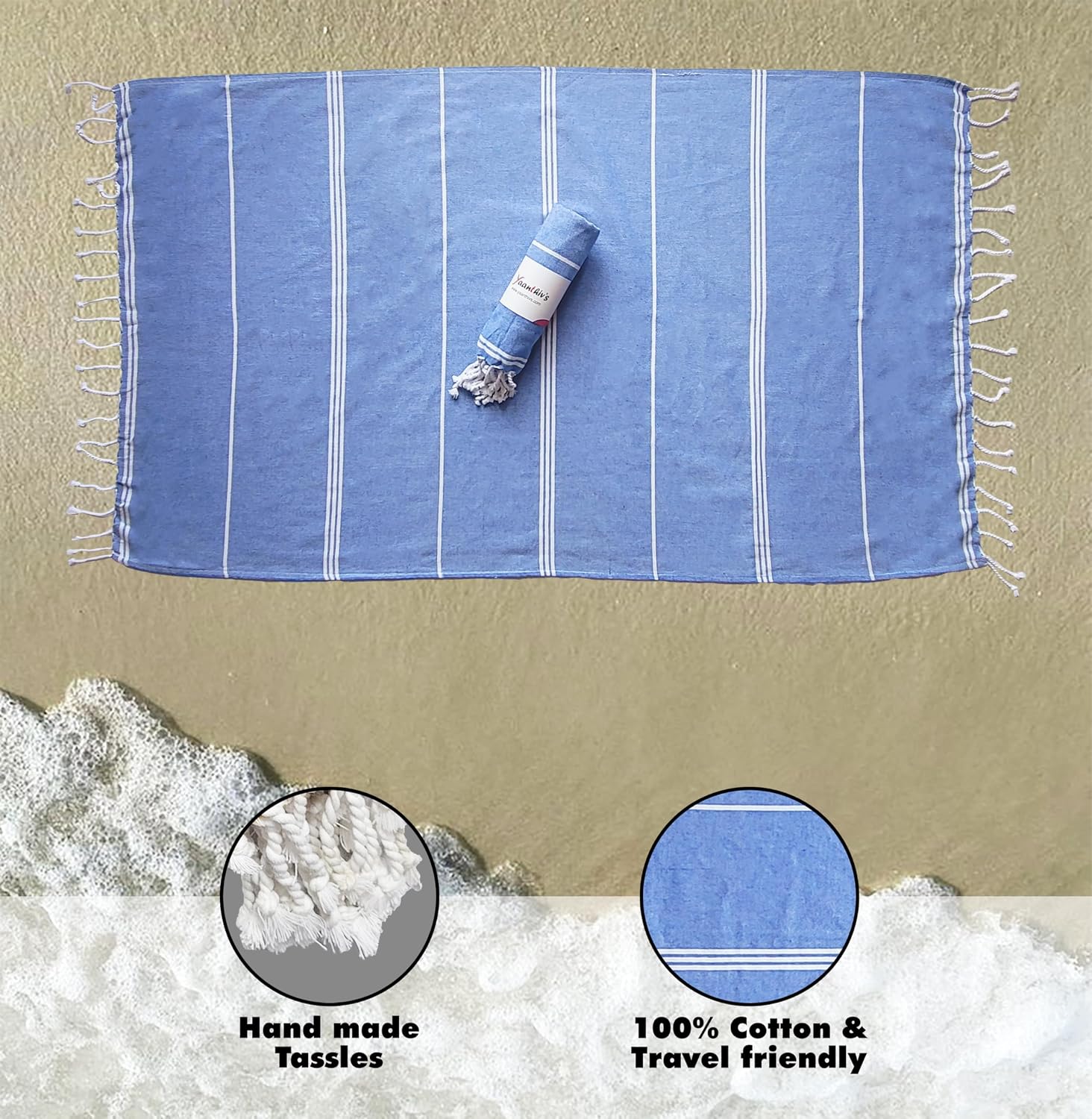 Yaanthiv'S Premium Turkish Cotton Bath Towels 300 Gsm | Eco Luxury Range Of Towels Washable & Quick Dry, Light Weight Bath Towels (Pack Of 3) - Marine Blue