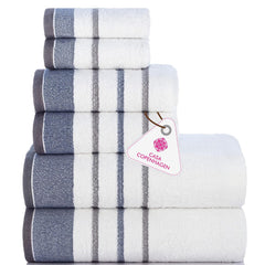 Casa Copenhagen Egyptian Design 2 Bath + 2 Hand & 2 Face Towels 1800 Gsm | He & She Super Soft Collection 100% Cotton 6 Piece Towel Set - Dark Grey & Blue