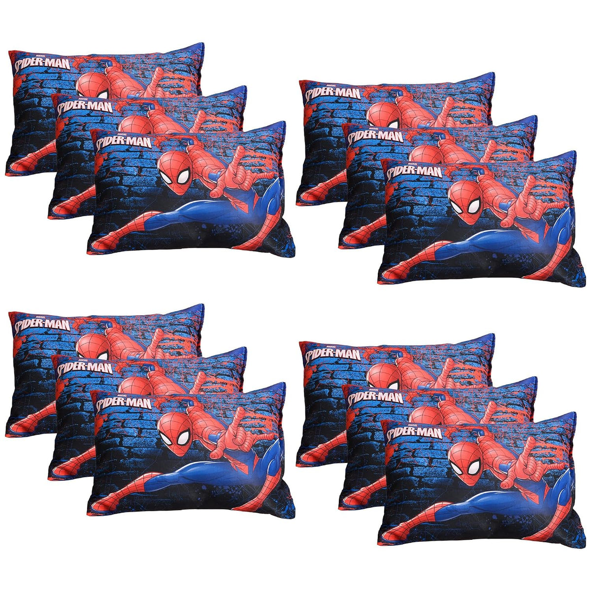 Kid's Soft Pillow For Sleeping, Marvel Spiderman Print Pillow, Navy Blue - 12 X 18 Inch | Suitable For All Sleepers, Multipurpose & Comfortable, Breathable, Washable - Pack Of 12