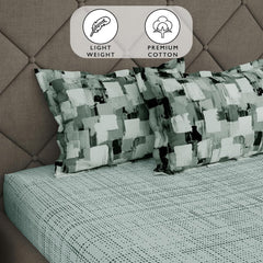 Bedsheets For Double Bed With 2 Pillow Covers - 88 X 100 Inches, Grey & Green | Ideal For Home Decor, Guest Home, Hotel