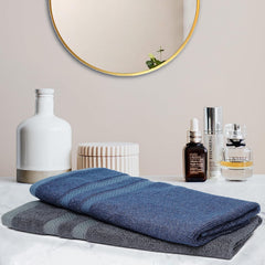 Velve 100% Bamboo Hand Towel 600 Gsm | Premium Small Towels For Gym & Everyday Use | Ultra Soft, Absorbent | Royal Blue & Grey (Set Of 2)