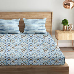 King Size Elastic Fitted Bedsheet With 2 Matching Pillow Cover - 72 X 72 Inches, Blue | Bedroom With Luxury & Comfort Bedsheet | 180 Thread Count