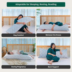 Full Body Hug Pillow For Sleeping, Memory Foam Pillow, Blue - 54 L X 20 W Inch | Micro Fiber Pillow For Body Support, Pregnancy Long Pillow For Bed, Side Sleeper, Washable Cover