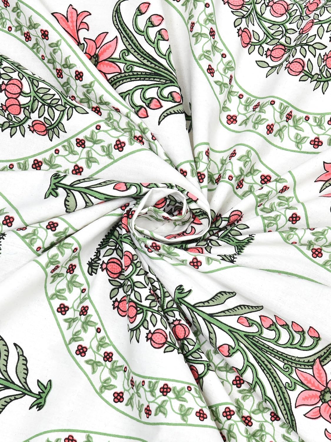 Jaipuri Bedsheet For Double Bed With 2 Pillow Covers - 90 X 108 Inches, Green & Pink | Pure Cotton Bedsheet King Size Bed | Soft & Breathable Fabric