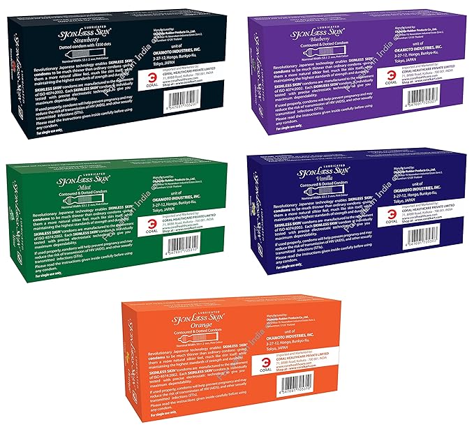 Okamoto Skinless Skin Condoms - Ultra Thin And Multi-flavoured Dotted 5 X 10s (No.1 In Japan)