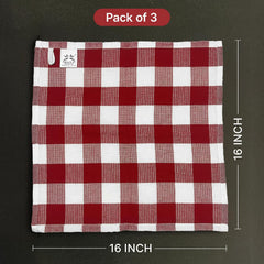 Am Safe Xam Safe X 100% Cotton Kitchen Towels 200 Gsm | Dish Cloths, Table & Fridge Cleaning, Roti Napkins -Pack Of 3 (Maroon & White)