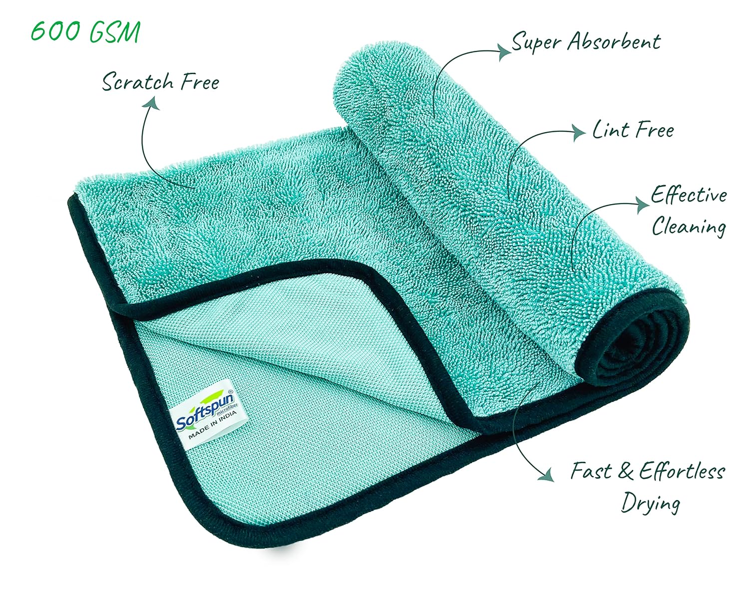 Softspun Microfiber Cloth Towel 400 Gsm | Extra Thick Microfiber Cleaning Cloths Perfect For Bike, Auto, Cars Both Interior & Exterior (Aqua Blue)- Pack Of 1