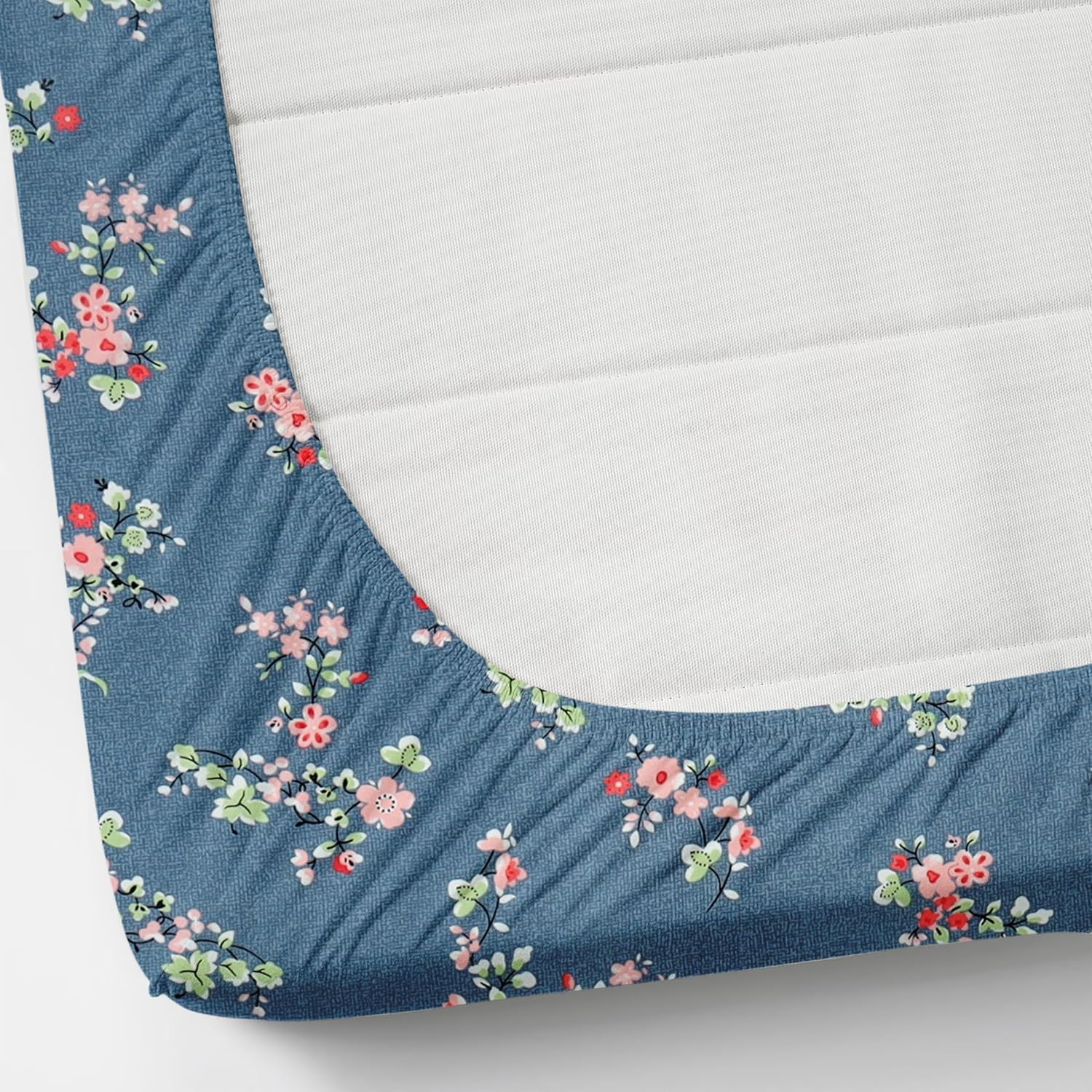 Printed Double Bedsheet With 2 Pillow Cover - 72 X 78 X 6 Inches, Blue | All Around Elastic Fitted Bedsheet | Super Soft Polycotton With 200 Thread Count