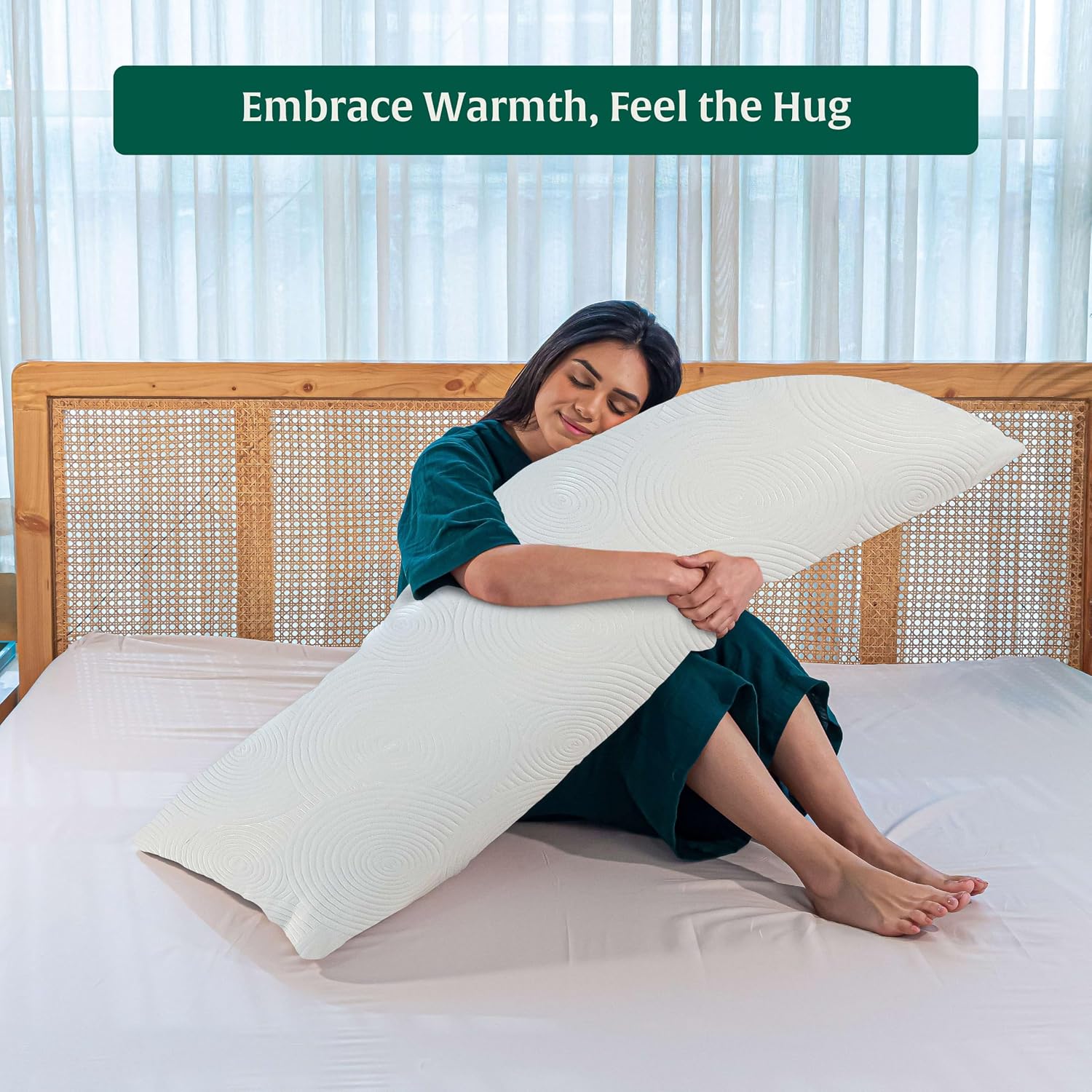 Full Body Hug Pillow For Sleeping, Memory Foam Pillow, White, Size - 54 L X 20 W Inch | Micro Fiber Pillow, For Body Support, Long Pillow For Bed, Side Sleeper, Washable Cover, Adjustable