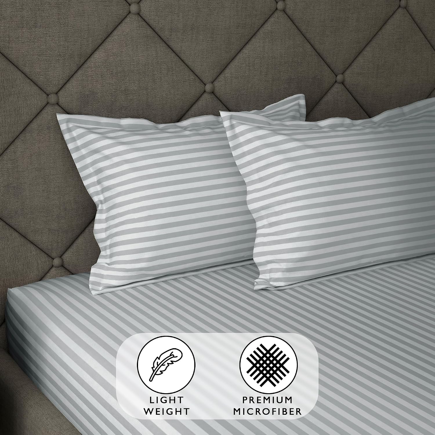 Stripes King Size Cotton Bedsheet With 2 Pillow Covers - 86 X 94 Inches, Light Grey | Perfect For Home Decor, Guest House | Ideal For All Seasons