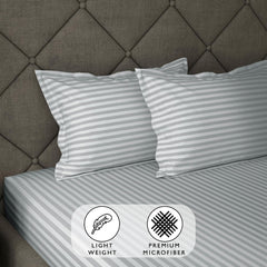 Stripes King Size Cotton Bedsheet With 2 Pillow Covers - 86 X 94 Inches, Light Grey | Perfect For Home Decor, Guest House | Ideal For All Seasons