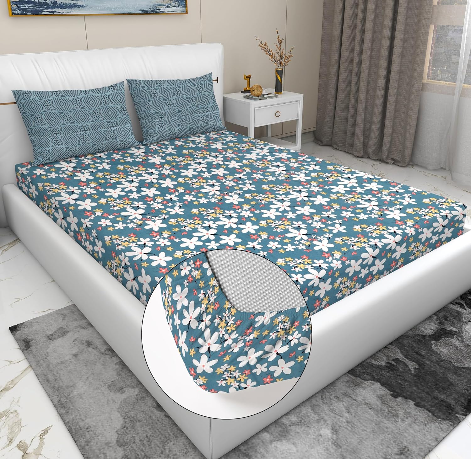 Elastic Fitted Bedsheets For King Size Bed With 2 Pillow Covers - 72 X 78 X 8 Inches, Grey | Ideal For Hotel, House, Guest House